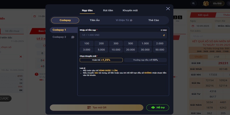 Xổ Số MB Vin777 2 Tiến hành nạp tiền vào tài khoản để tham gia game